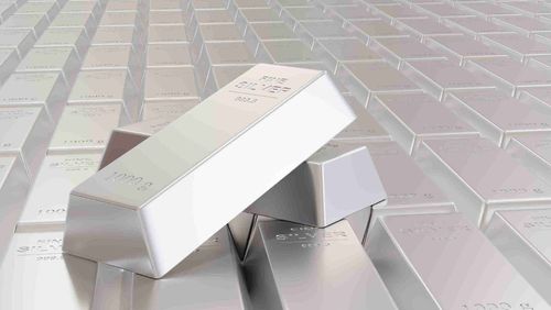 Two unarranged silver bars positioned on top of each other, placed among a set of organized silver bars